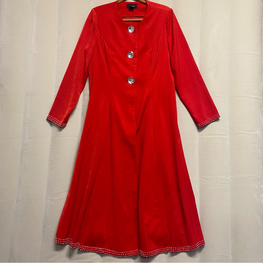 Ashro Women’s Long Coat Jacket Size 8 Jewel Buttons Old Money Mature Elegant